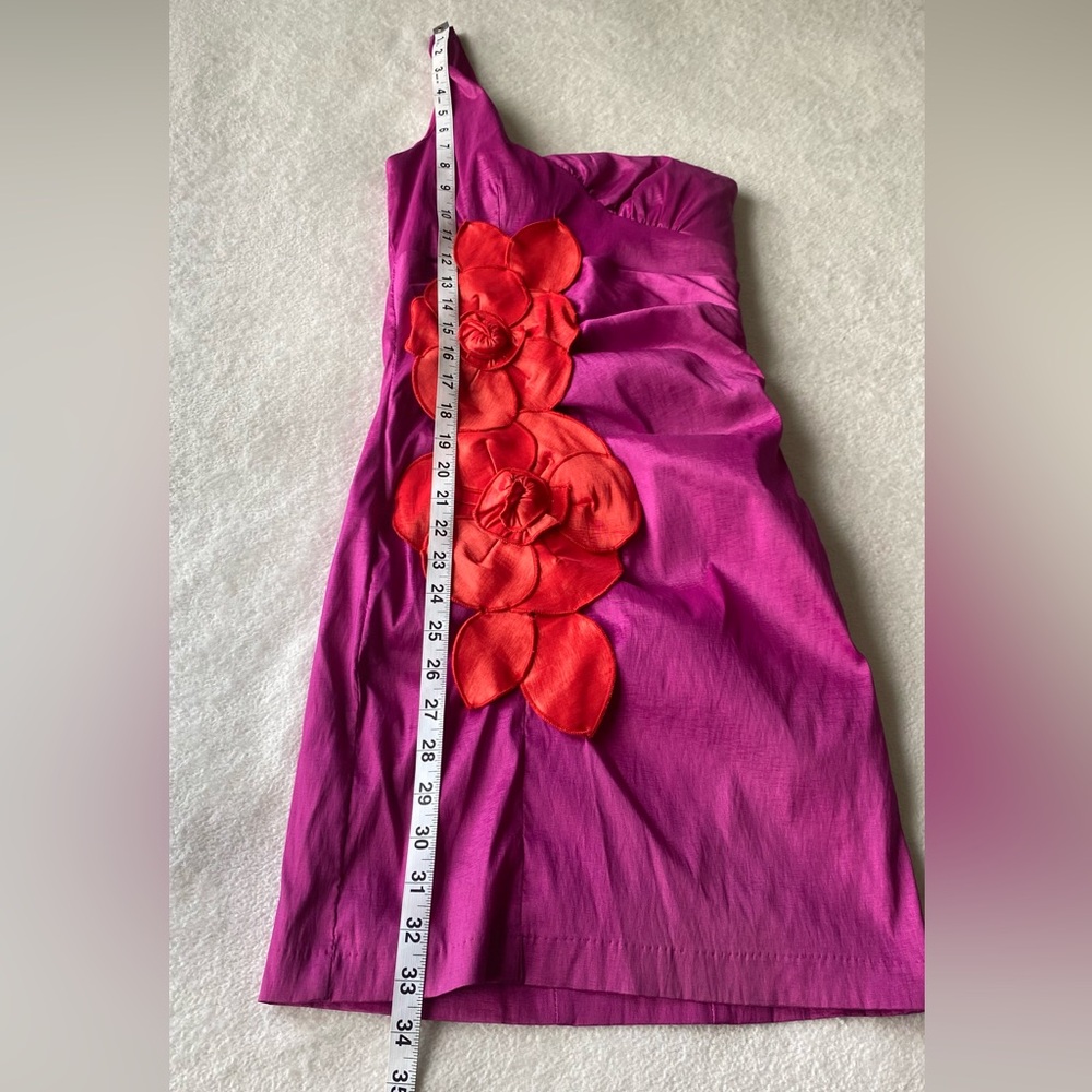 Sequin Hearts 💞 one shoulder fuscia and red floral appliqué bodycon sheath dress - Picture 8 of 12
